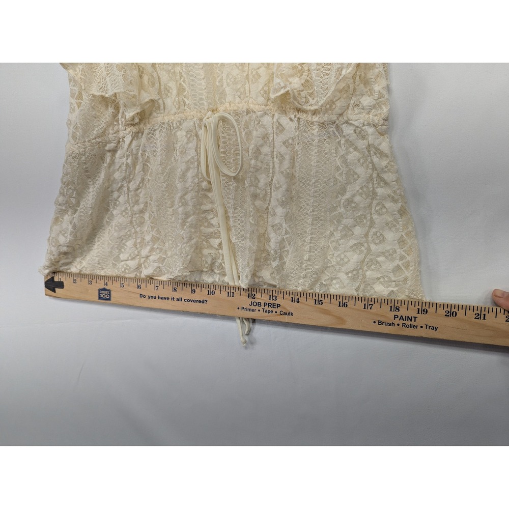 Wrapper Lace Ruffle Tunic Top Ivory Crochet Drawstring Waist Medium - Picture 7 of 7